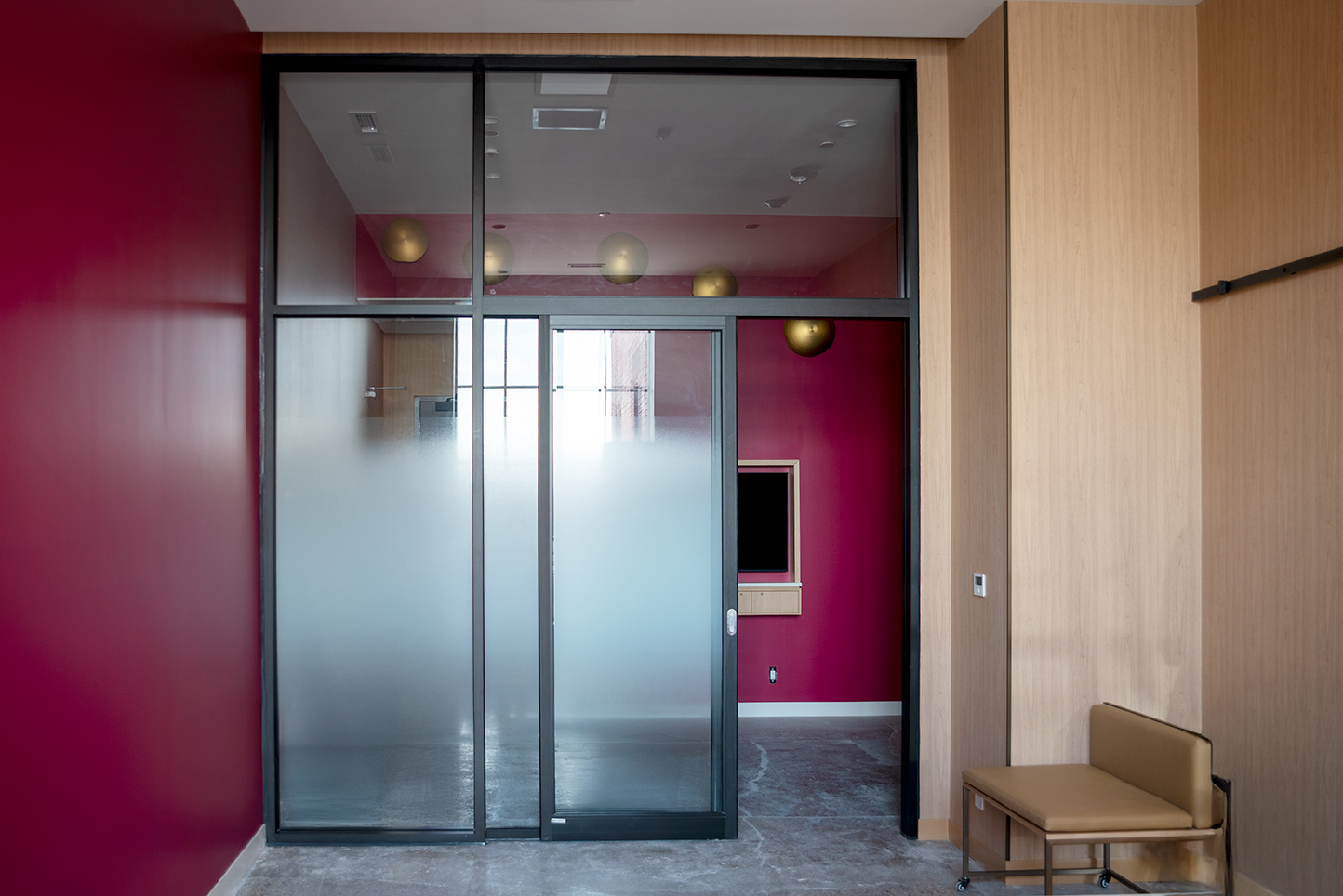 Interior sliding glass door in hotel room