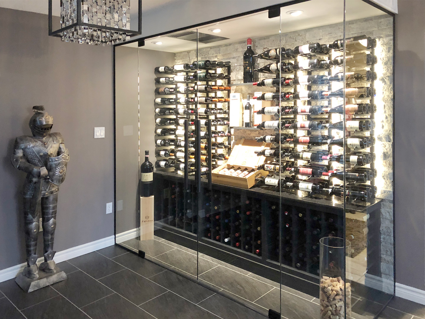 Enclosed glass wine cellar