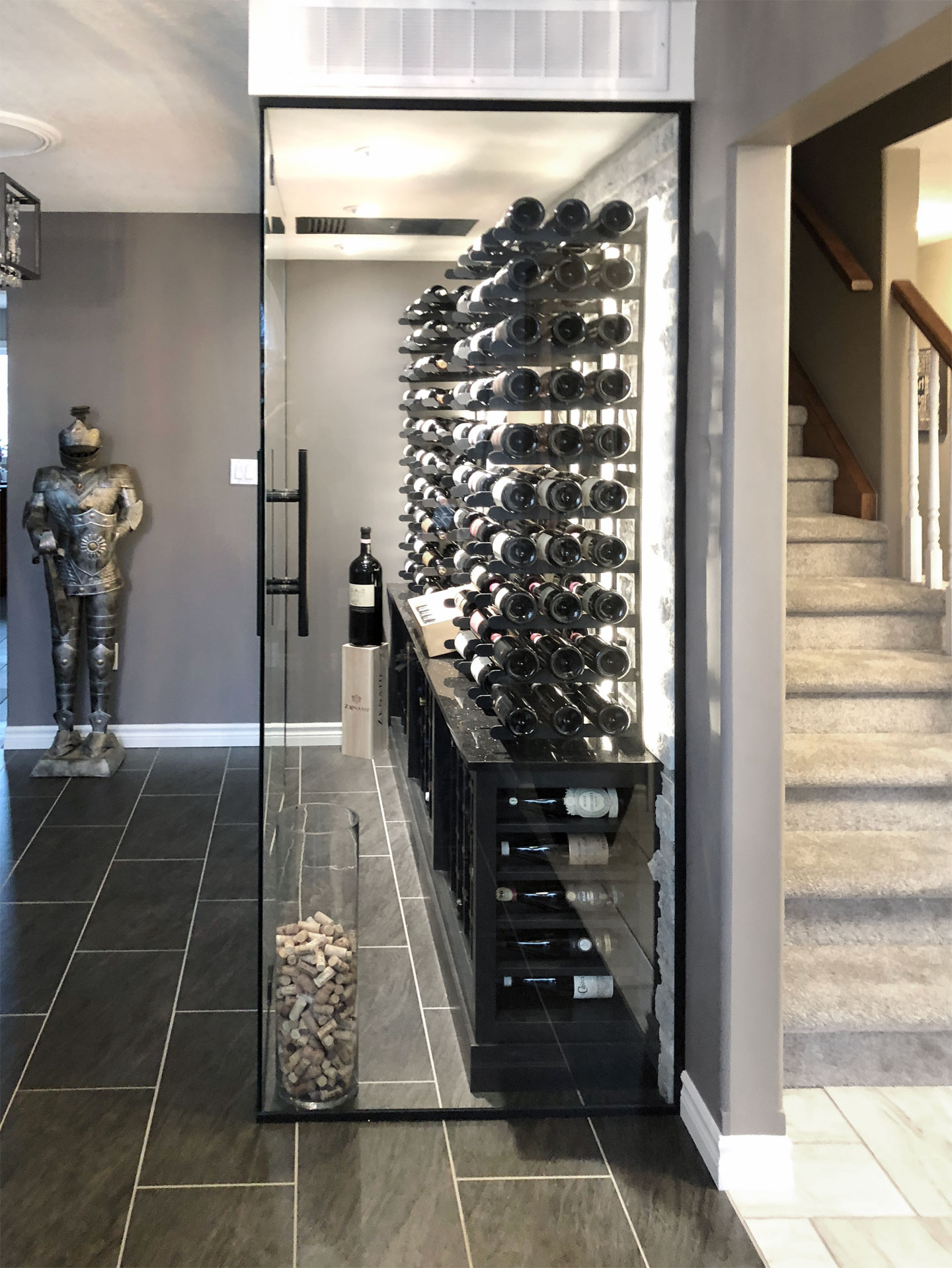 Enclosed glass wine cellar