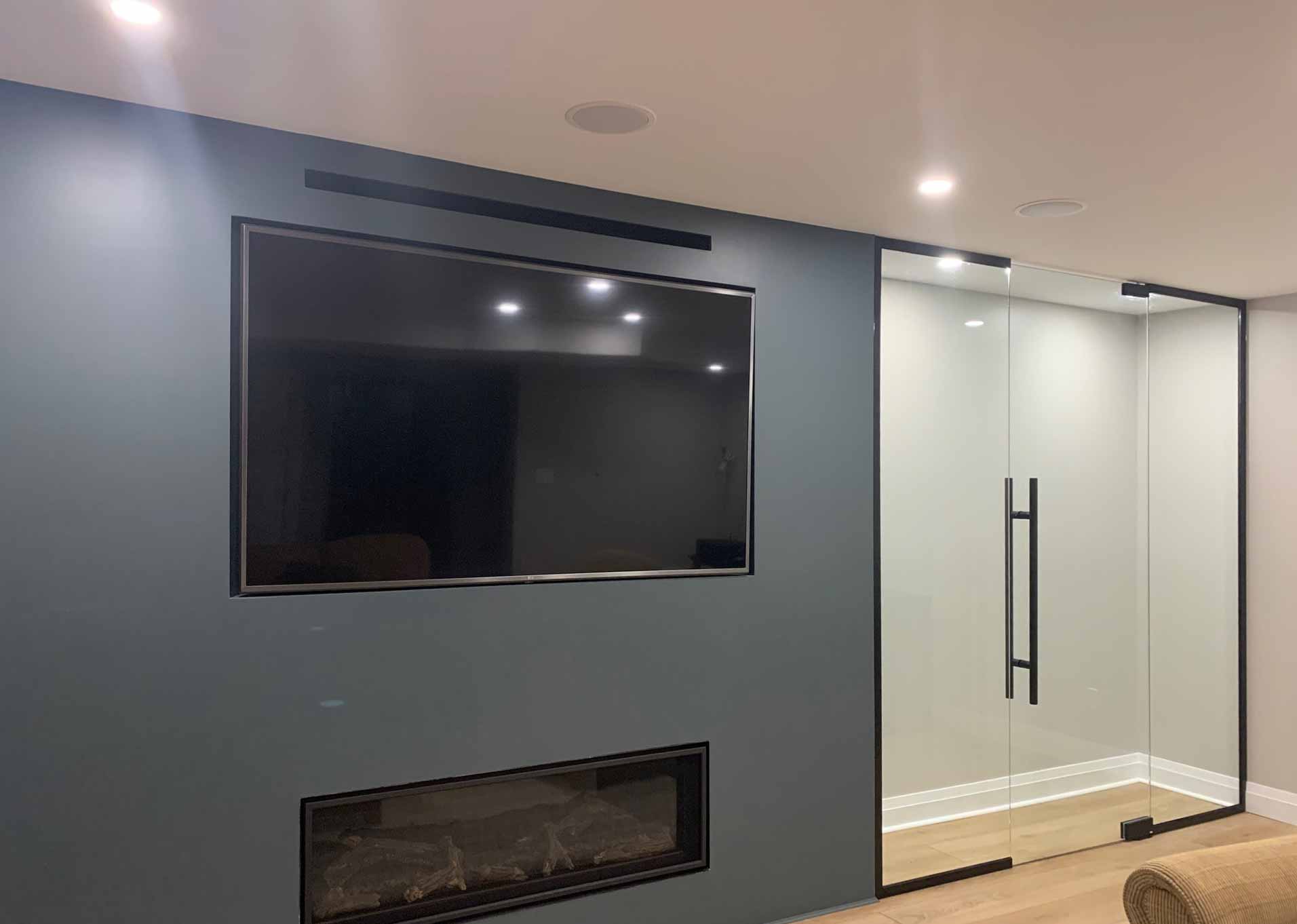 Glass partitions in basement of home