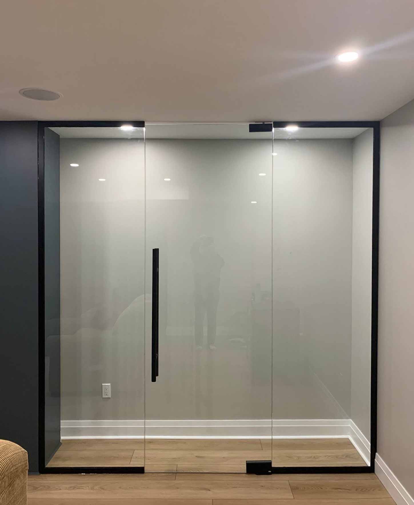 Glass partitions in basement of home